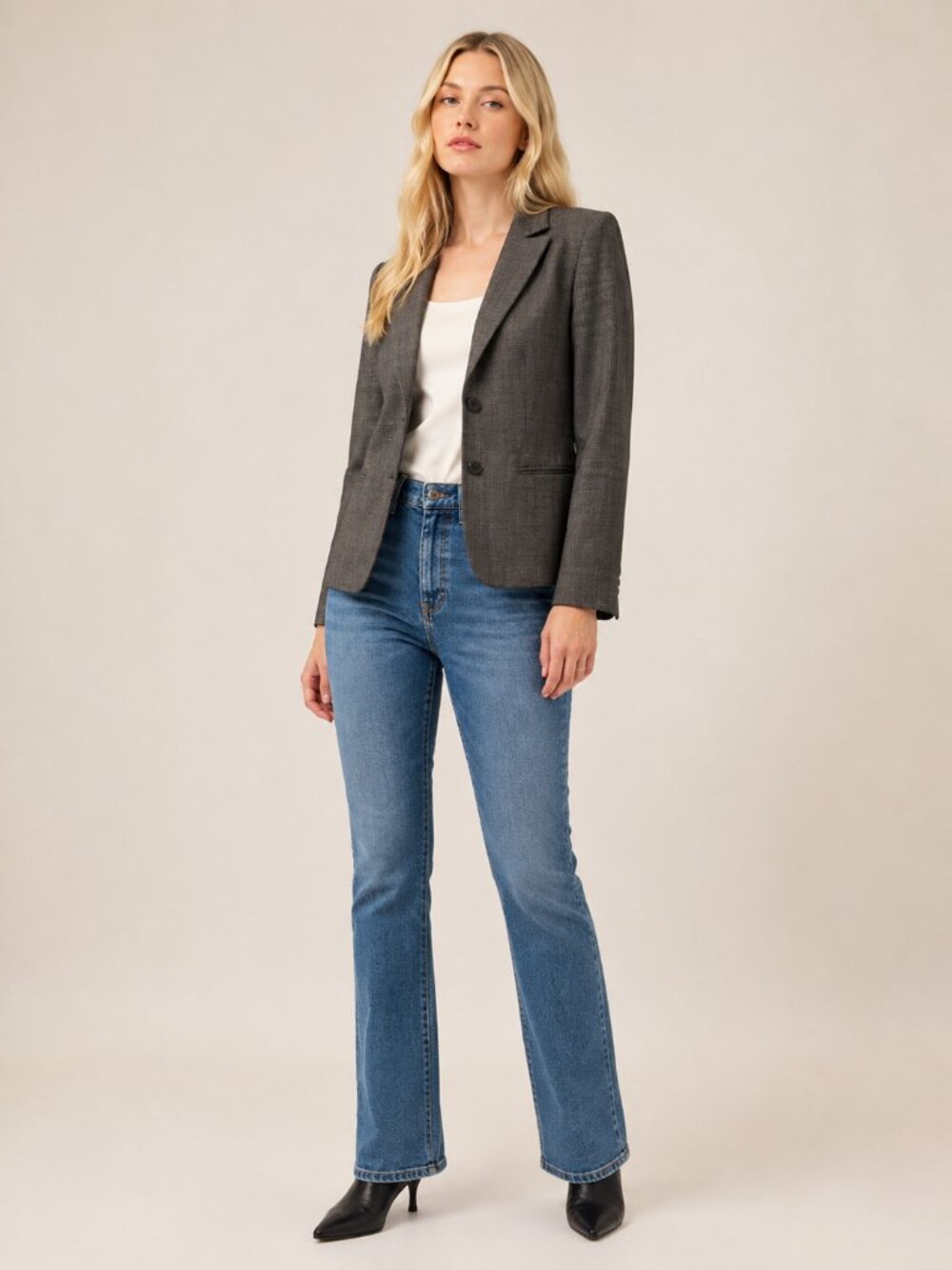 TAHARI Arthur S. Levine Micro Check Houndstooth Blazer Taupe Black 6 #A4228